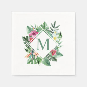 Serviettes En Papier Serviette florale tropicale du monogramme   de