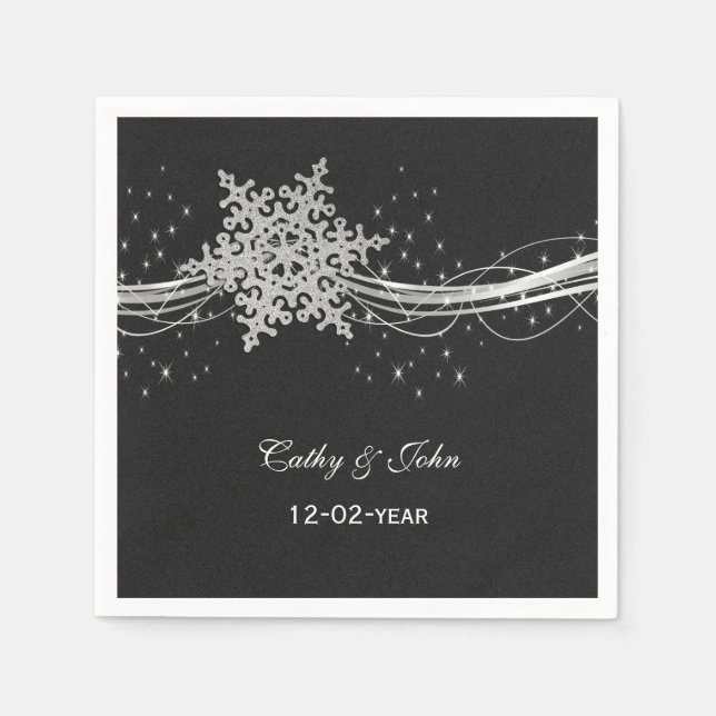 Serviettes En Papier serviette mariage personnalisée en argent noir (Devant)