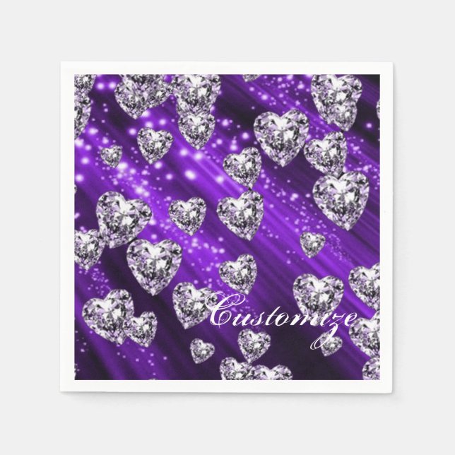 Serviettes En Papier Serviette pourpre Sparkle Diamond Hearts (Devant)