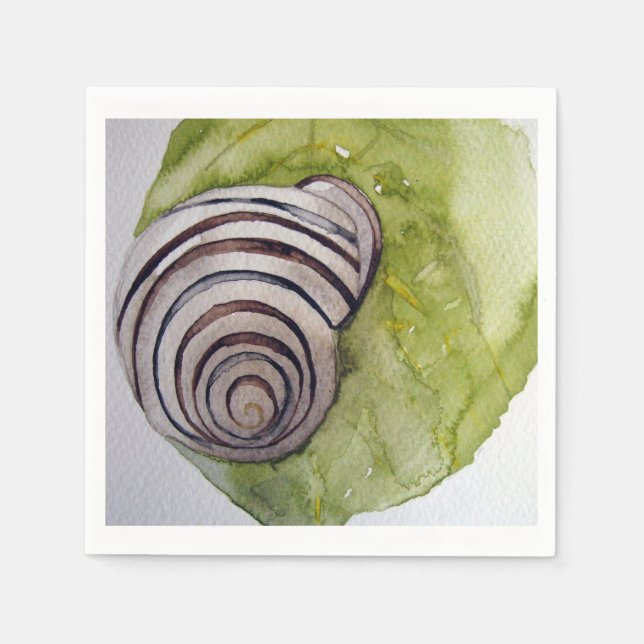 Serviettes En Papier Serviette rôle feuille et escargot en aquarelle (Devant)