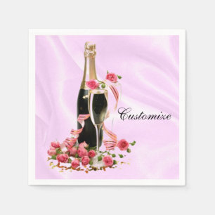 Serviettes En Papier Serviettes Champagne et Rose en satin rose