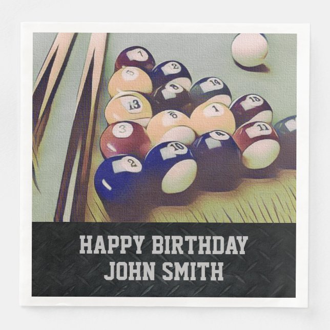Serviettes En Papier Serviettes d'anniversaire pour hommes Billiards ro (Devant)