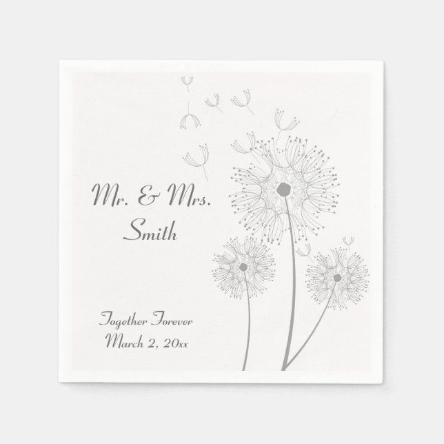 Serviettes En Papier Serviettes de Mariage gris et blanc (Devant)