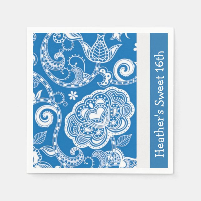 Serviettes En Papier Serviettes Floral Bleu Personnalisées (Devant)
