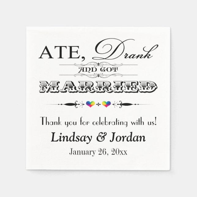 Serviettes En Papier Serviettes Mariages Rainbow Hearts et Scrolls (Devant)