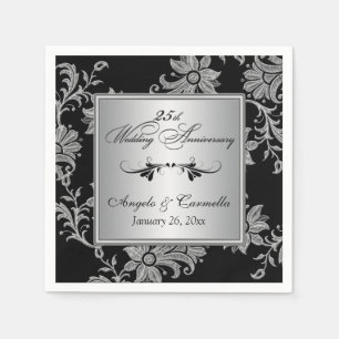 Serviettes En Papier Serviettes noires, 25e anniversaire de Mariage en