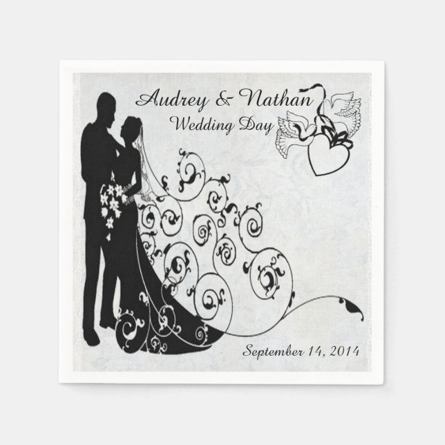 Serviettes En Papier Serviettes personnalisées silhouettes de mariage e (Devant)
