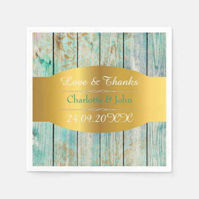 Serviettes En Papier Shabby Chic Personnalisé Golden Rustic Mariage (Devant)
