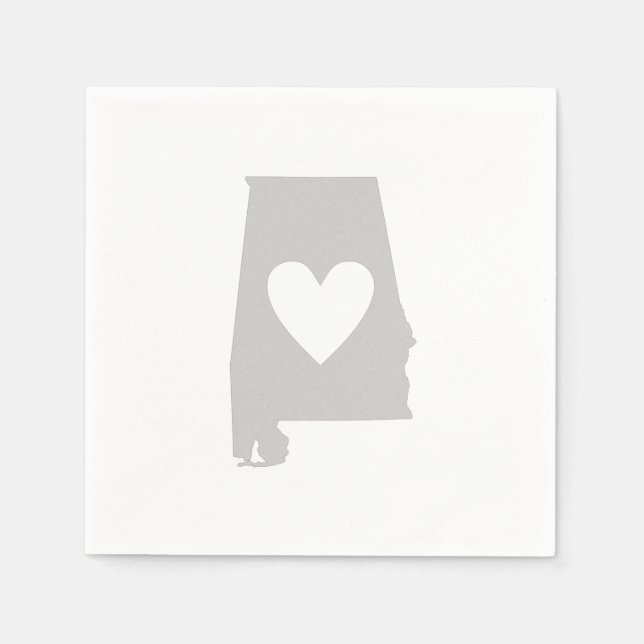 Serviettes En Papier Silhouette de l'état de Heart Alabama (Devant)