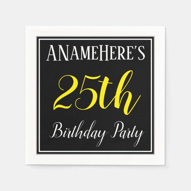 Serviettes En Papier Simple, 25ème fête d'anniversaire avec nom personn (Devant)