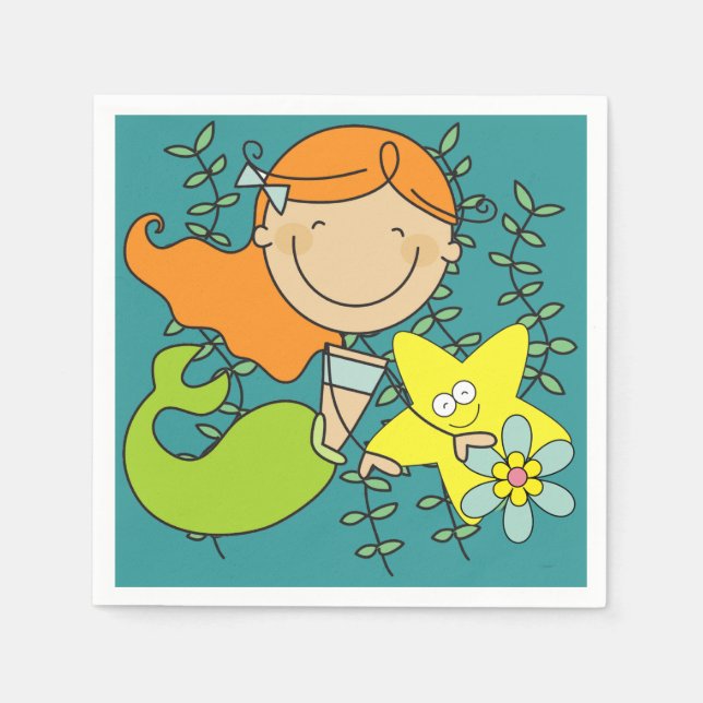 Serviettes En Papier Sirène rousse (Devant)