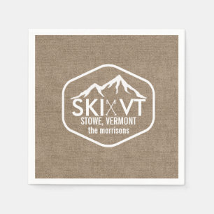 Serviettes En Papier Ski Vermont Stowe Snow Mountain Rustic Burlap