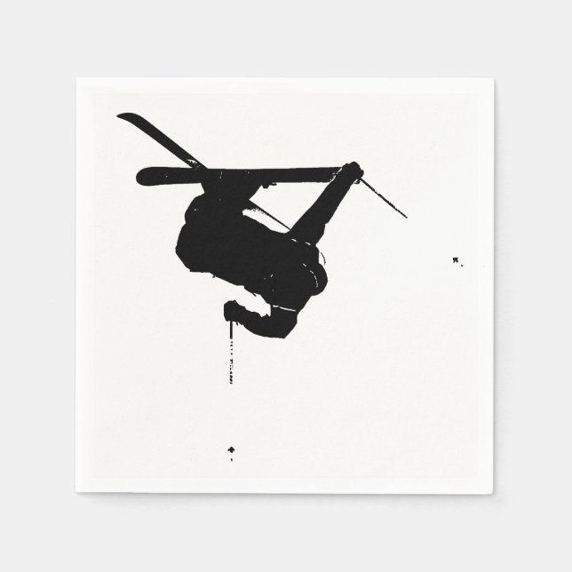 Serviettes En Papier Skier noir et blanc (Devant)