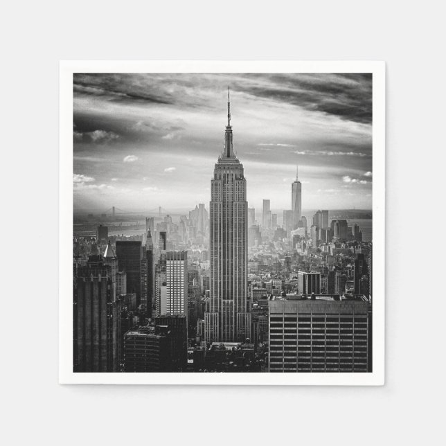 Serviettes En Papier Skyline de New York en noir et blanc (Devant)