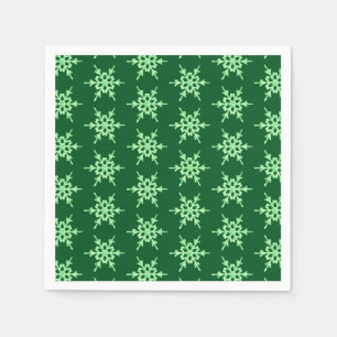 Serviettes En Papier Snowflakes, cristaux vert pâle sur vert foncé