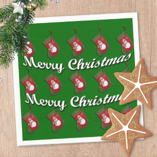 Serviettes En Papier Snowman à Noël Se Stocker sur le vert