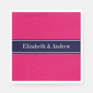 Serviettes En Papier Solid Raspberry, Navy Blue Ribbon Nom monogram