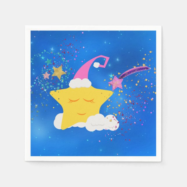 Serviettes En Papier Star bleu étoile bleu ciel étoilé (Devant)