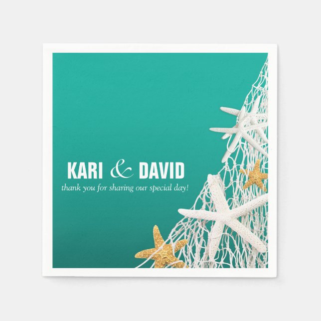 Serviettes En Papier Starfish Netting Beach Cocktail Party | eau (Devant)