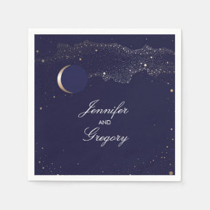 Serviettes En Papier Starry Night Stars Marine et Gold Mariage