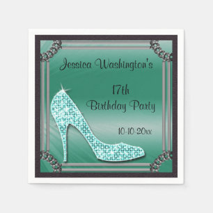 Serviettes En Papier Stiletto élégant encadré d'argent Turquoise 17e An