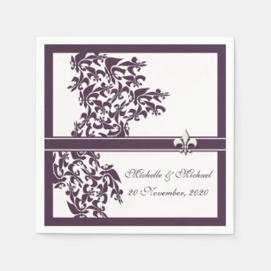 Serviettes En Papier Style personnalisé violet Fleur de Lis Damask