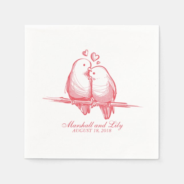 Serviettes En Papier Sweet Lovebirds Valentine Mariage | Serviette de t (Devant)