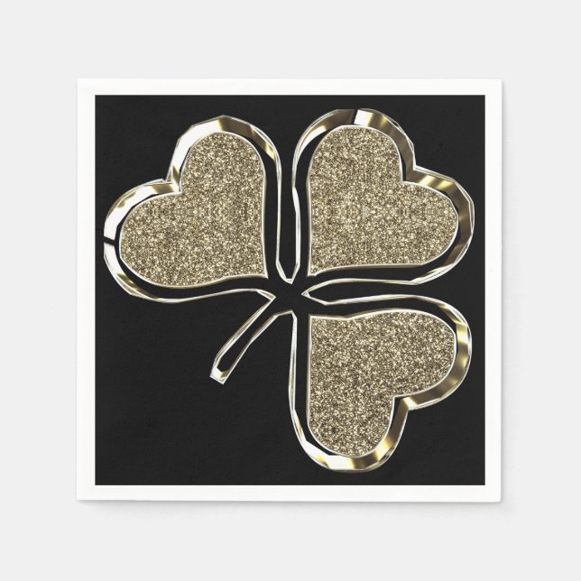 Serviettes En Papier Symbole d'Irlande Shamrock d'or 3 feuilles Clover  (Devant)