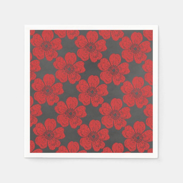 Serviettes En Papier Tableau noir Wild Red Roses (Devant)