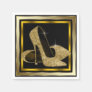 Serviettes En Papier Talons hauts pailletés noirs et dorés
