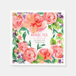Serviettes En Papier Tea Party nuptiale aquarelle Fleurs modernes Rose