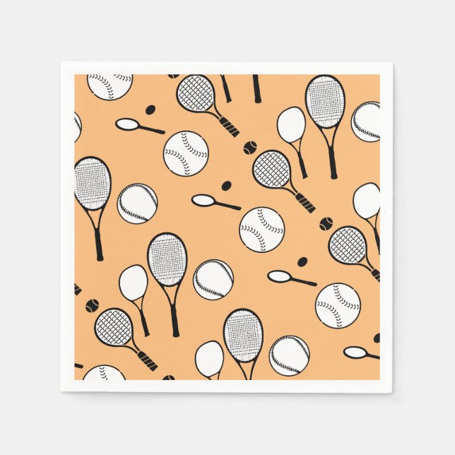 Serviettes En Papier Tennis orange blanc noir (Devant)