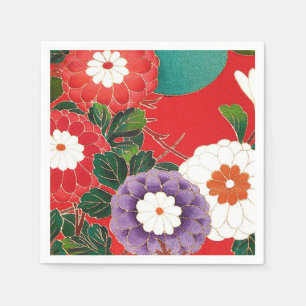 Serviettes En Papier Textile japonais vintage - Dahlias rouges