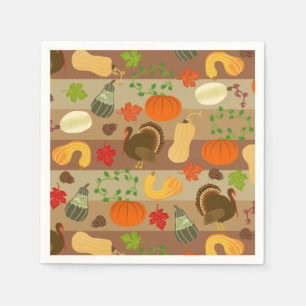 Serviettes En Papier Thanksgiving Turkey Squash Automne Harvest Motif