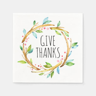 Serviettes En Papier Thanksgiving Wreath & Give Thanks Modèle