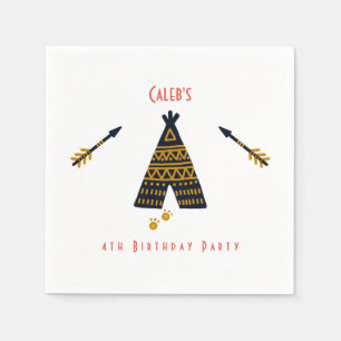Serviettes En Papier Tipi Bleu & Or Boho pour tout âge Fête d'anniversa