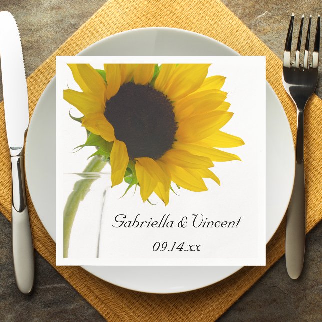 Serviettes En Papier Tournesol jaune sur Mariage blanc (Créateur téléchargé)
