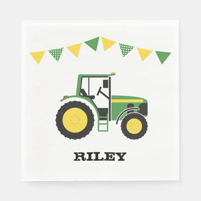 Serviettes En Papier Tracteur vert Anniversaire Papier de fête Naples (Devant)