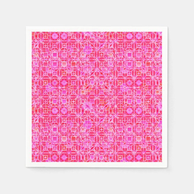 Serviettes En Papier Tribal Batik - tons rose fuchsia (Devant)