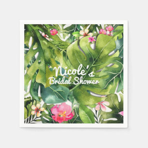 Serviettes En Papier Tropiques Élégants Feuilles Vertes Floral Aquarell