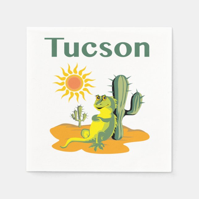 Serviettes En Papier Tucson Arizona Lizard et Saguaro (Devant)