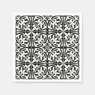 Serviettes En Papier Tuiles marocaines - noir avec arrière - plan blan