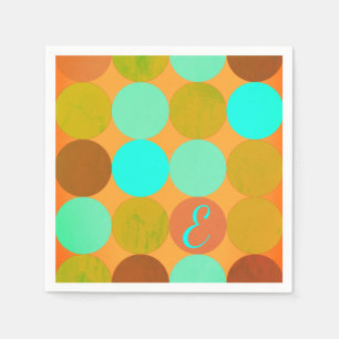Serviettes En Papier Turquoise Bleu Vert & Cercles Orange Monogramme