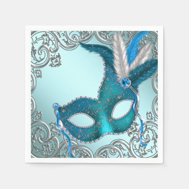 Serviettes En Papier Turquoise Blue Masquerade (Devant)