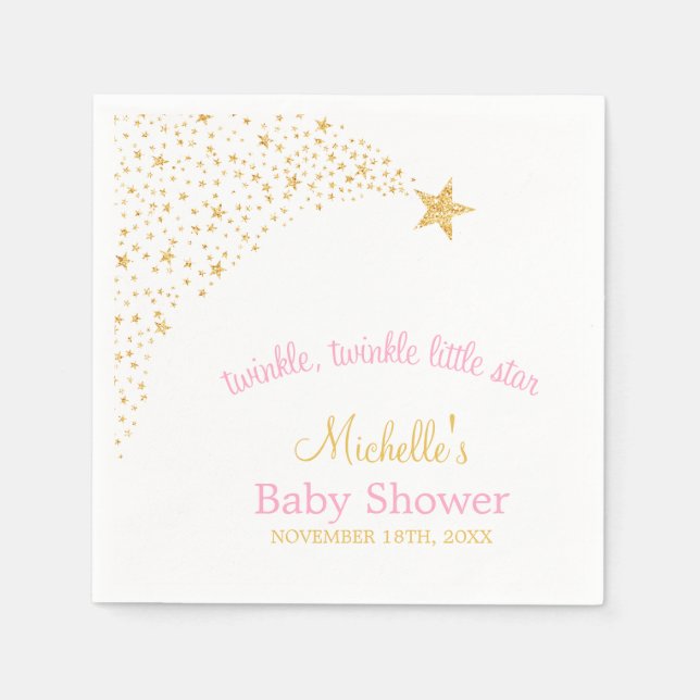 Serviettes En Papier Twinkle Little Shooting Star Gold Baby shower rose (Devant)