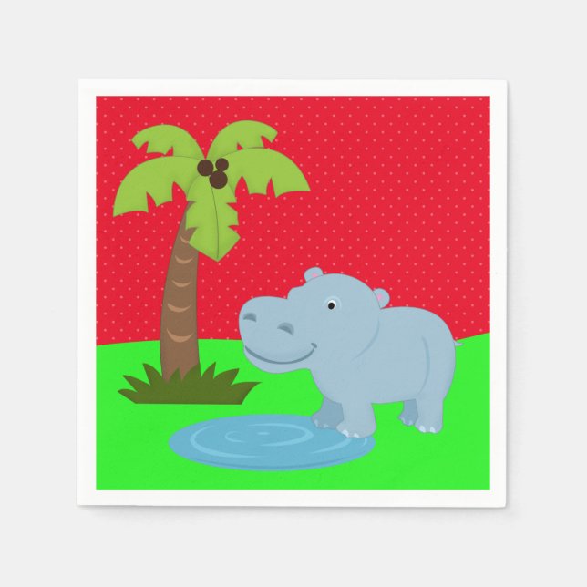 Serviettes En Papier Un joli safari dans la jungle hippo (Devant)