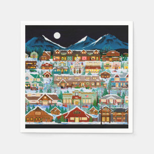 Serviettes En Papier Un Napkins Village de Noël