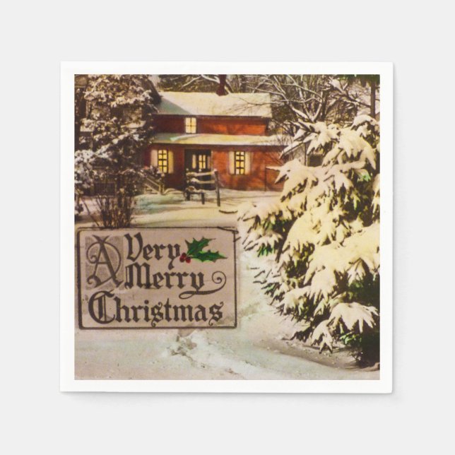 Serviettes En Papier Un très joyeux Noël classique hiver traditionnel (Devant)