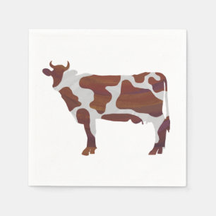 Serviettes En Papier Vache Brown et blanche Silhouette