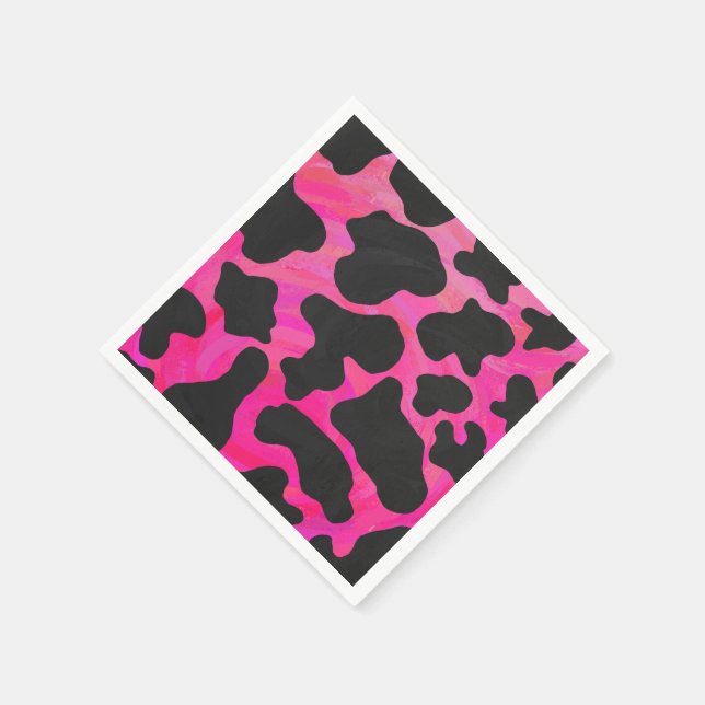 Serviettes En Papier Vache rose chaud et noir (Coin)